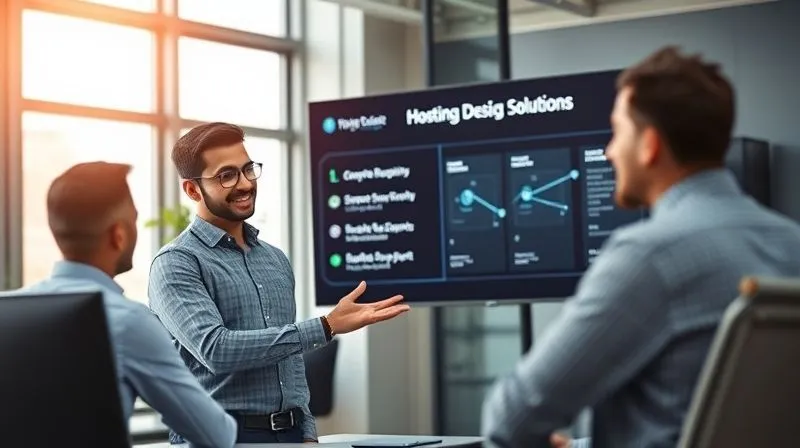 A photorealistic image of a confident digital agency owner presenting a compelling hosting solution to a potential client in a modern, sunlit office. A sleek presentation on a large screen highlights key benefits like speed, security, and dedicated support. Cinematic lighting, sharp focus on the interaction, depth of field blurring the office background, 8K hyper-detailed, professional photography, shot on a high-end DSLR. A photorealistic image of a confident digital agency owner presenting a compelling hosting solution to a potential client in a modern, sunlit office. A sleek presentation on a large screen highlights key benefits like speed, security, and dedicated support. Cinematic lighting, sharp focus on the interaction, depth of field blurring the office background, 8K hyper-detailed, professional photography, shot on a high-end DSLR.