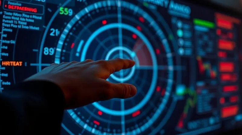 A photorealistic, professional photography image of a digital radar screen displaying various incoming data streams, some highlighted in red indicating potential threats. A human hand, partially visible, is interacting with a holographic interface over the screen. Cinematic lighting, sharp focus on the screen and hand, depth of field blurring the background, 8K hyper-detailed. A photorealistic, professional photography image of a digital radar screen displaying various incoming data streams, some highlighted in red indicating potential threats. A human hand, partially visible, is interacting with a holographic interface over the screen. Cinematic lighting, sharp focus on the screen and hand, depth of field blurring the background, 8K hyper-detailed.