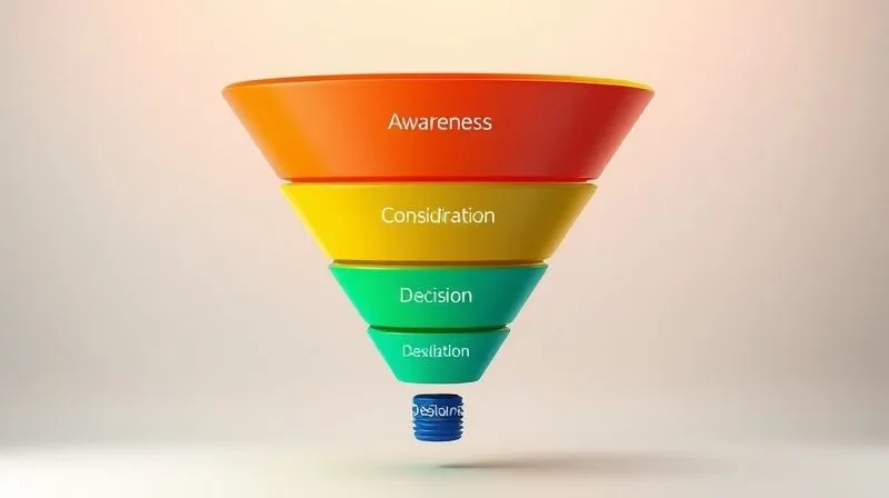 A photorealistic graphic illustration of a marketing and sales funnel, with distinct segments labeled "Awareness", "Consideration", and "Decision" at different widths. The funnel should be visually appealing with a gradient of professional colors, depicting leads flowing from top to bottom, cinematic lighting, sharp focus, 8K hyper-detailed. A photorealistic graphic illustration of a marketing and sales funnel, with distinct segments labeled "Awareness", "Consideration", and "Decision" at different widths. The funnel should be visually appealing with a gradient of professional colors, depicting leads flowing from top to bottom, cinematic lighting, sharp focus, 8K hyper-detailed.
